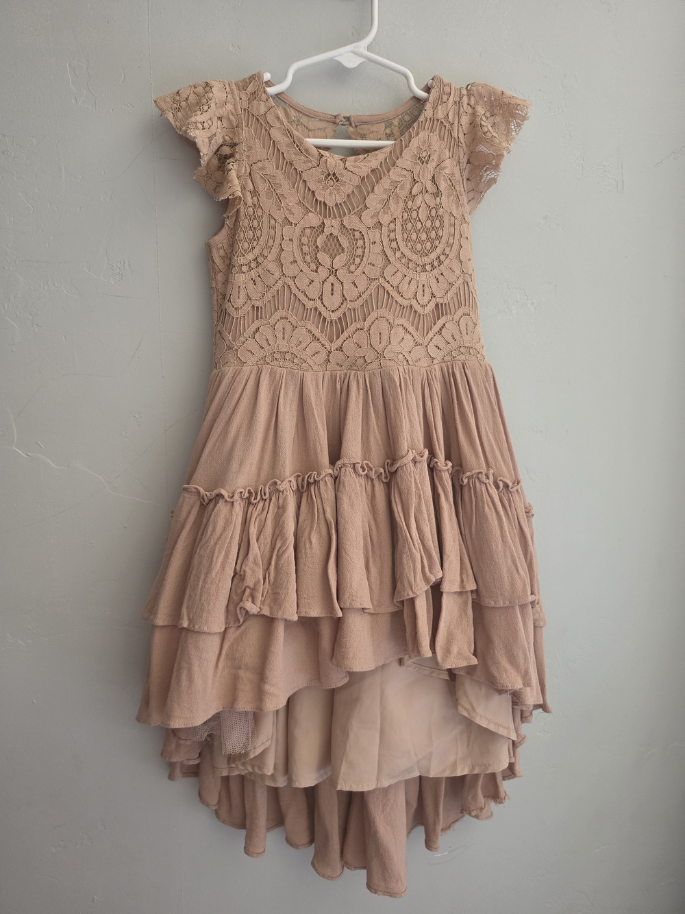 Joyfolie Dusty Pink Lace Ruffle High-Low Dress